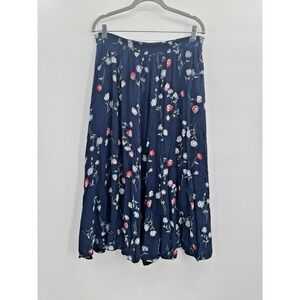 VTG Women Large Midi Skirt Floral Pocket Elastic Waist Cottagecore Prairie Flowy